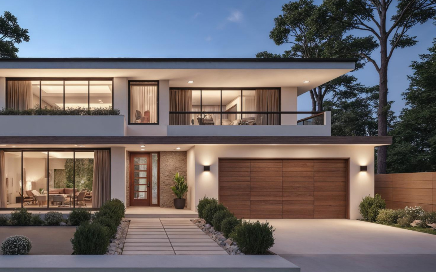Fachada de imóvel moderno ao entardecer
